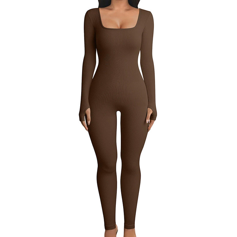 Seamless Double Layer Jumpsuit Long Sleeve Shapewear Hip Lift Yoga Jumpsuit Sports Jumpsuit Bodysuits